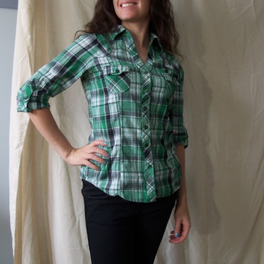 Green Plaid Top - M